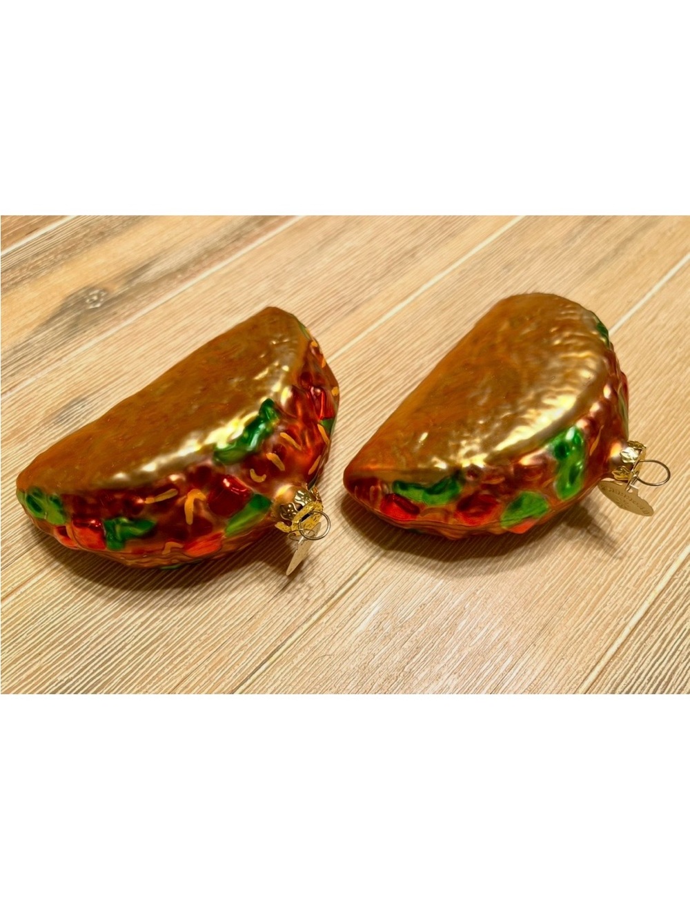 Vintage Pair Blown Glass Bronner’s Taco Christmas Ornaments Southwest Western